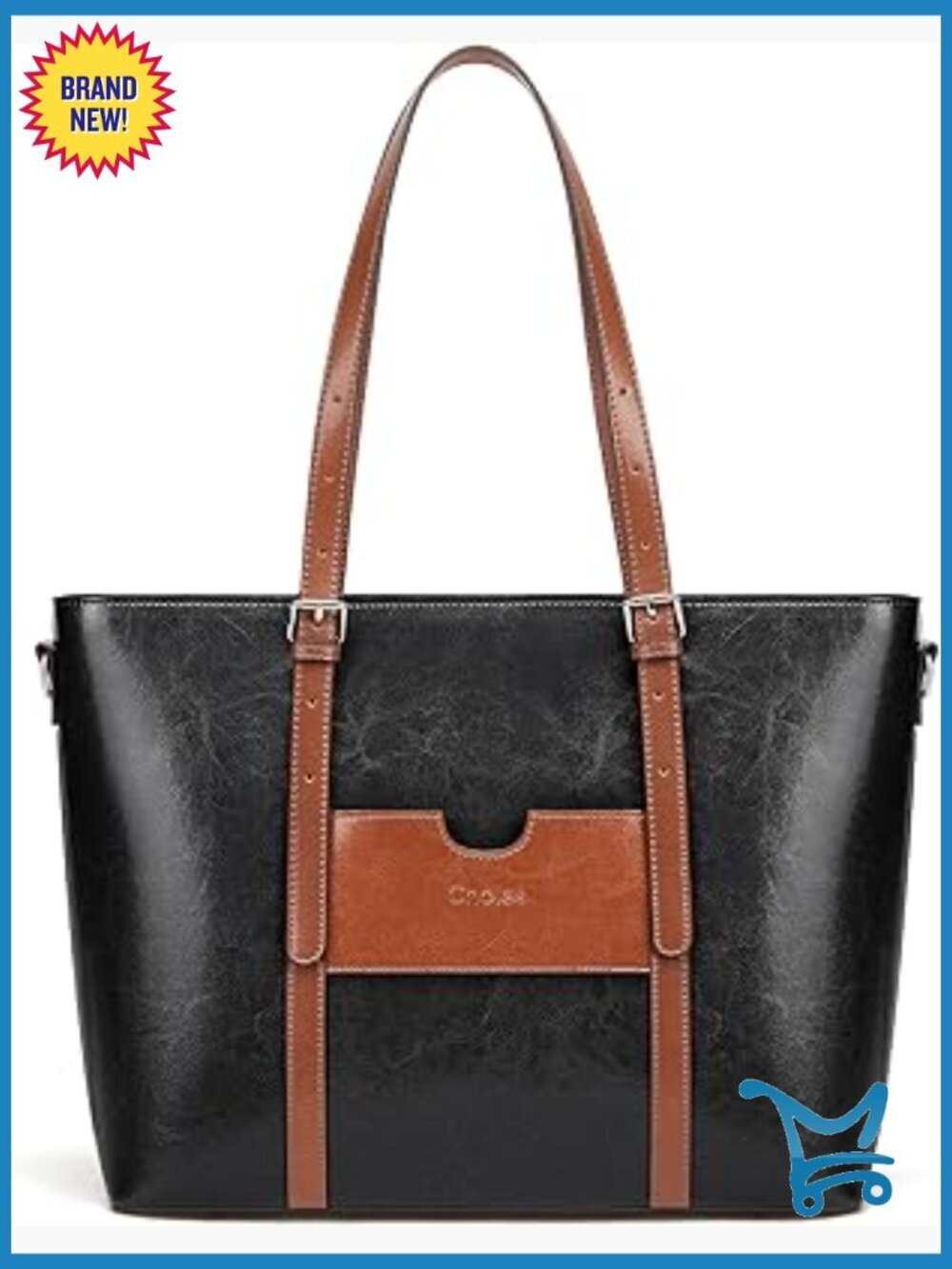 Genuine Leather Laptop Tote Satchel Shoulder Bag 15.6 Inch Work Purse